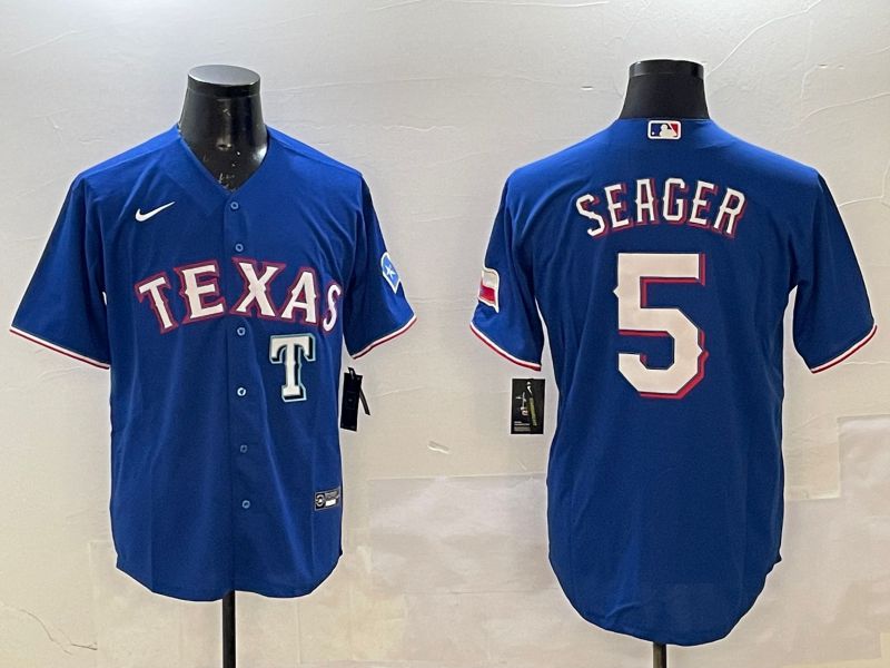 Men Texas Rangers 5 Seager Blue Game 2025 Nike MLB Jersey style 5